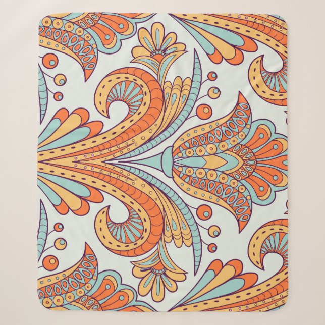 Floral doodle damask, folk seamless pattern. sherpa blanket (Front)