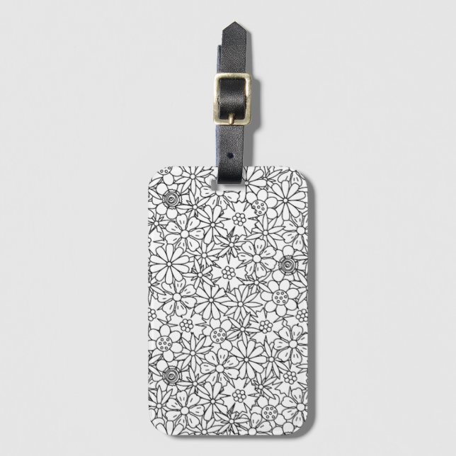 Floral Doodle Luggage Tag (Front Vertical)