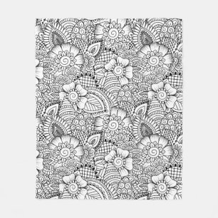 Floral Doodle Pattern Fleece Blanket
