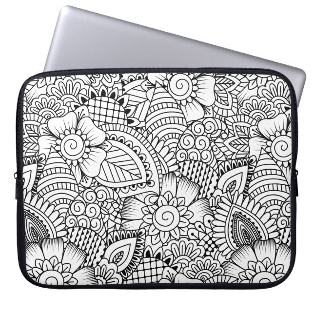 Floral Doodle Pattern Laptop Sleeve (Front)