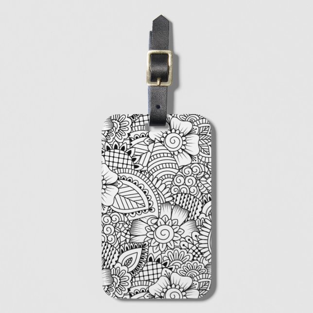 Floral Doodle Pattern Luggage Tag (Front Vertical)