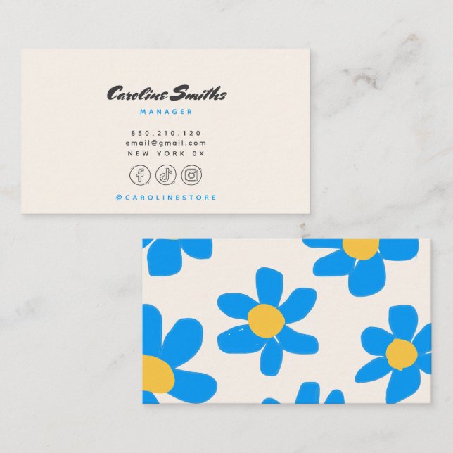Floral Doodle retro business cards (Front/Back)