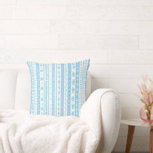 Floral doodle stripes in baby blue and white cushion
