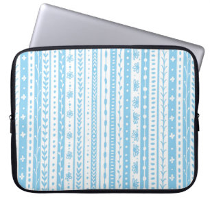 Floral doodle stripes in baby blue and white laptop sleeve