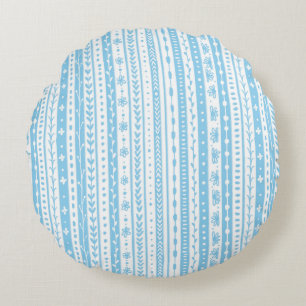 Floral doodle stripes in baby blue and white round cushion
