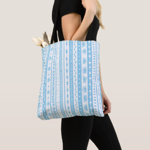 Floral doodle stripes in baby blue and white tote bag