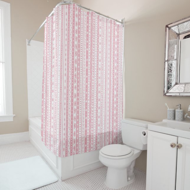 Floral doodle stripes shower curtain (In Situ)