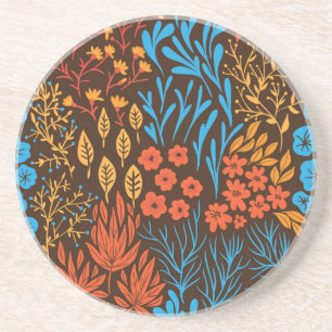 Floral doodles dark coaster
