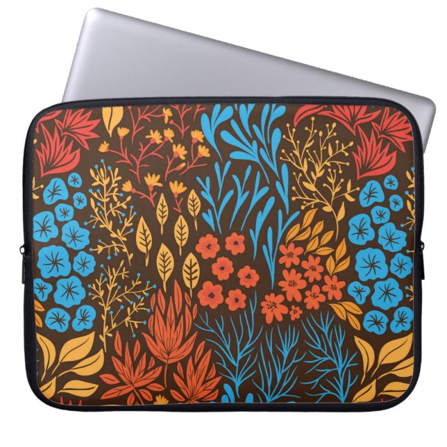 Floral doodles dark laptop sleeve (Front)