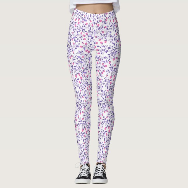 Floral doodles pink and violet leggings (Front)