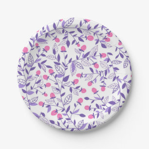 Floral doodles pink and violet paper plate