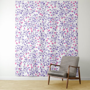 Floral doodles pink and violet tapestry