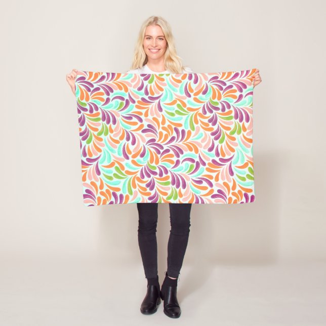 Floral Dot Vintage Geometric Stripe Fleece Blanket (In Situ)