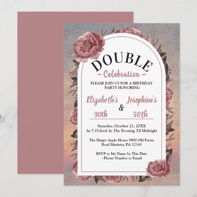 Floral Double Birthday Celebration  Invitation (Front/Back)