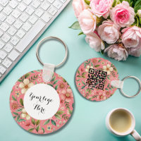 Floral double sided Logo QR Code keychain