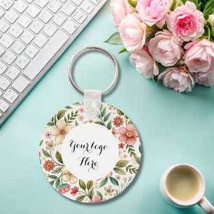 Floral double sided Logo QR Code keychain