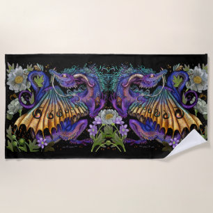 Floral Dragon Beach Towel