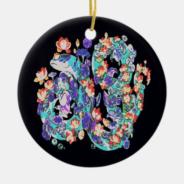 floral dragon ceramic tree decoration (Front)