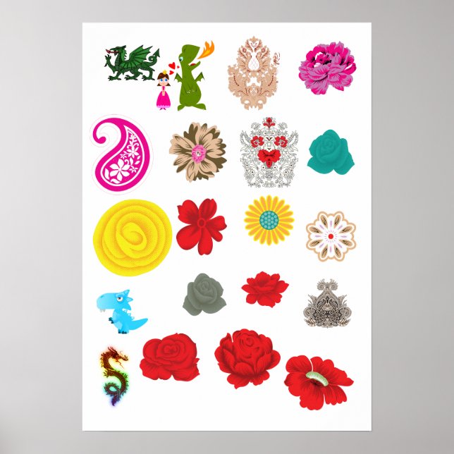 Floral Dragon Poster | Vintage Wall Art Print (Front)