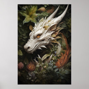 Floral Dragon Wall Print, Mystical Dark Academia Poster
