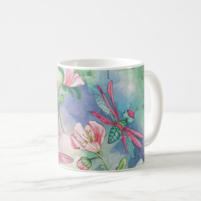 Floral Dragonfly Coffee Mug (Front Right)
