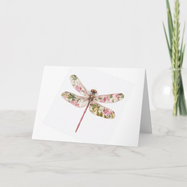 Floral Dragonfly Greeting Card – Whimsical Garden  (Front)