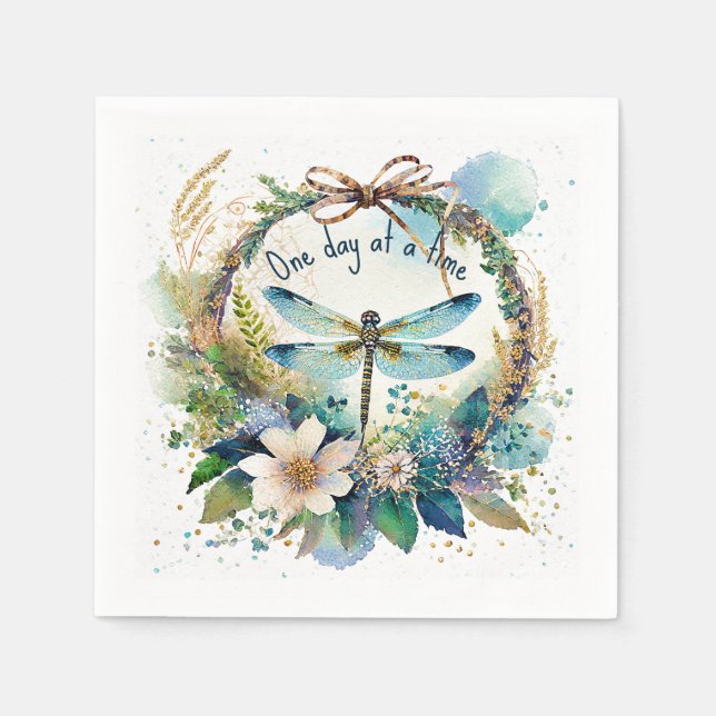 Floral dragonfly One day at a time Napkin (Front)