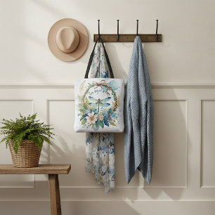 Floral dragonfly One day at a time Tote Bag