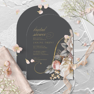Floral Drama Bridal Shower Charcoal Arch ID1022 Invitation
