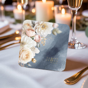Floral Drama Wedding Blue ID1022 Square Paper Coaster