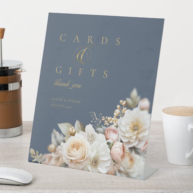 Floral Drama Wedding Cards Gifts Blue ID1022 Pedestal Sign (In SItu)