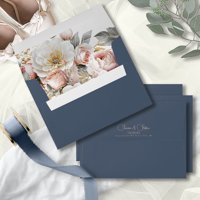 Floral Drama Wedding Dark Blue ID1022 Envelope (Creator Uploaded)