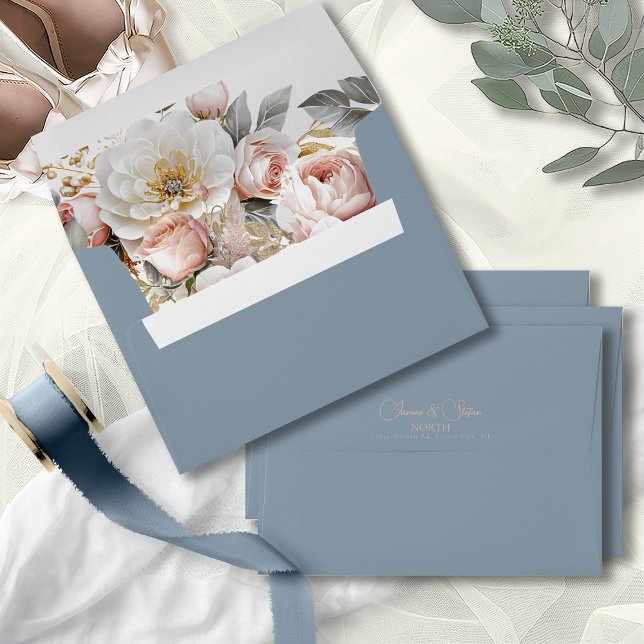 Floral Drama Wedding Dusty Blue ID1022 Envelope (Creator Uploaded)