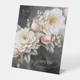 Floral Drama Wedding Favours Charcoal ID1022 Pedestal Sign