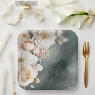 Floral Drama Wedding Green ID1022 Paper Plate