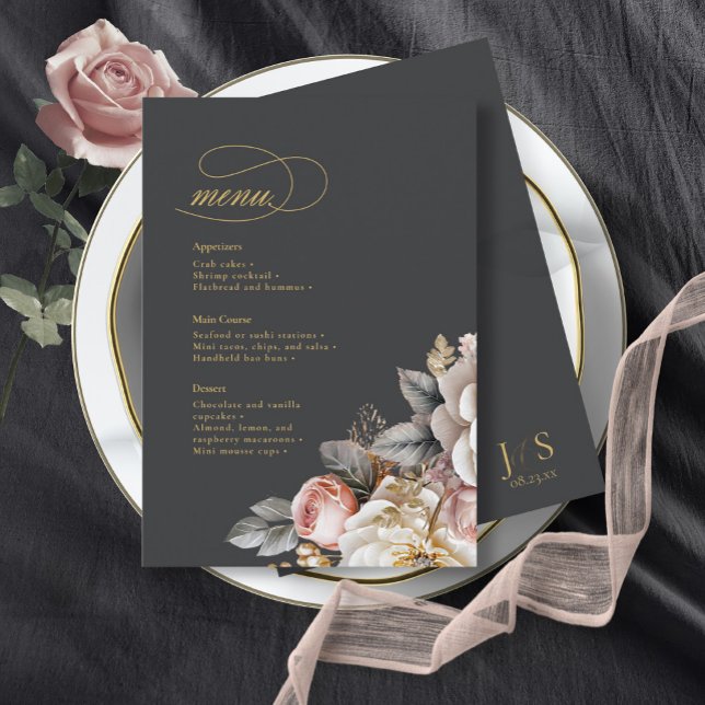 Floral Drama Wedding Menu Charcoal ID1022 (Creator Uploaded)