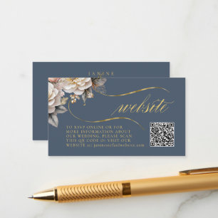 Floral Drama Wedding QR Code Blue ID1022 Enclosure Card