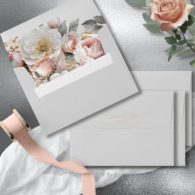 Floral Drama Wedding Soft Grey ID1022 Envelope (Creator Uploaded)