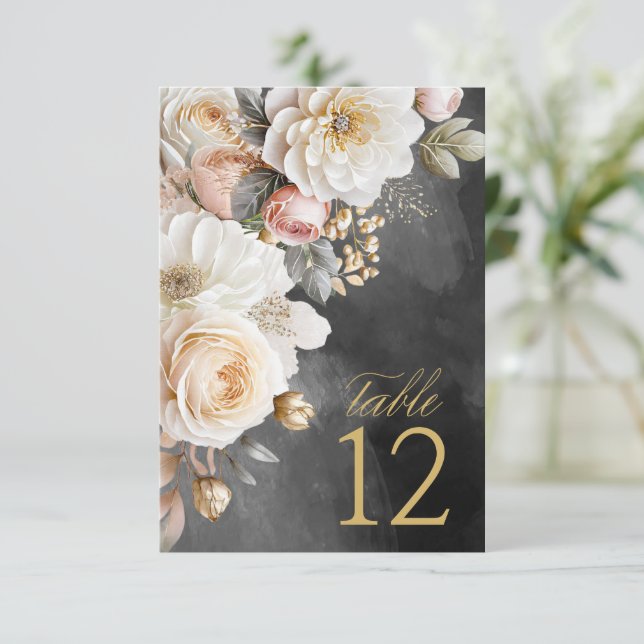 Floral Drama Wedding Table Number Charcoal ID1022 (Standing Front)