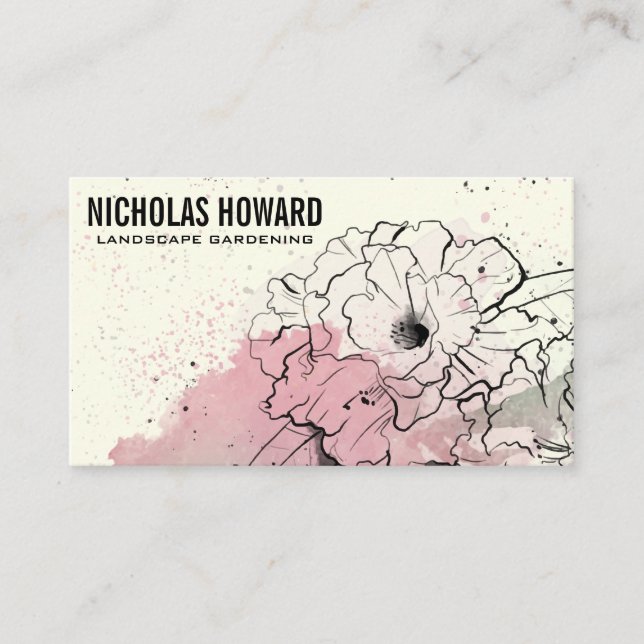 Floral Drawing Background Business Card (Front)