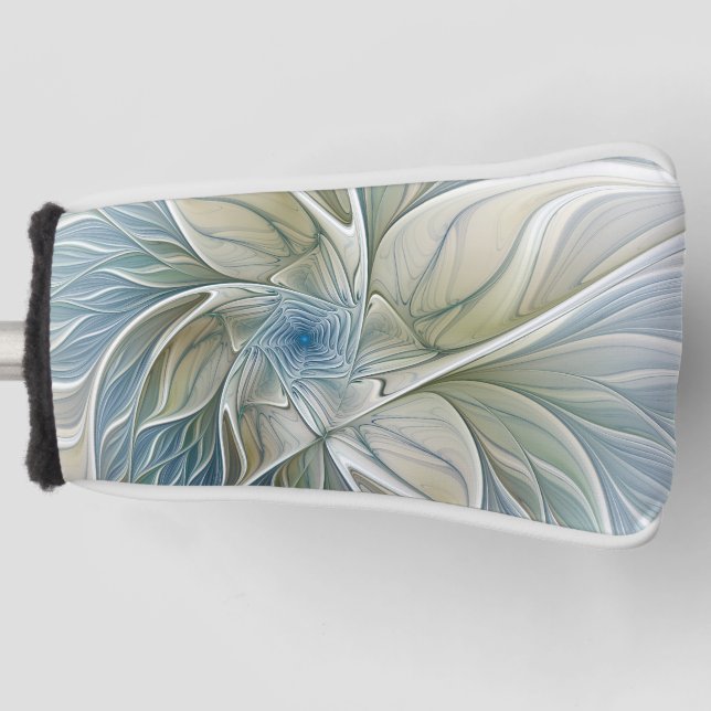 Floral Dream Abstract Blue Khaki Fractal Art Golf Head Cover (Front)