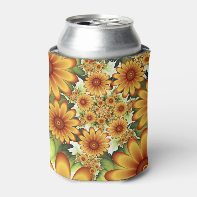 Floral Dream, Modern Abstract Flower Fractal Art Can Cooler (Can Front)