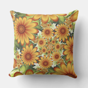 Floral Dream, Modern Abstract Flower Fractal Art Cushion