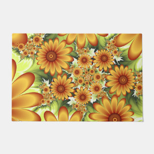 Floral Dream, Modern Abstract Flower Fractal Art Doormat
