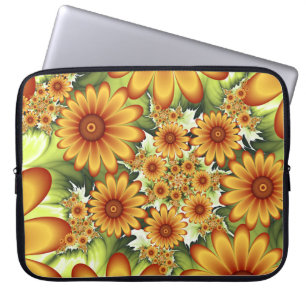 Floral Dream, Modern Abstract Flower Fractal Art Laptop Sleeve