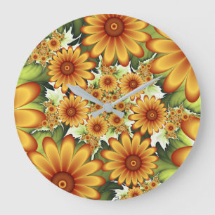 Floral Dream, Modern Abstract Flower Fractal Art Large Clock
