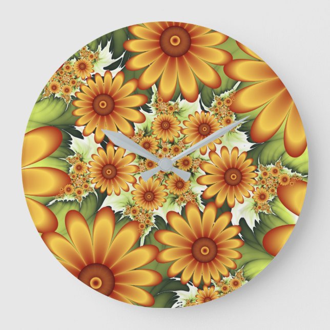 Floral Dream, Modern Abstract Flower Fractal Art Large Clock (Front)