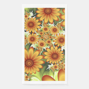 Floral Dream, Modern Abstract Flower Fractal Art Napkin