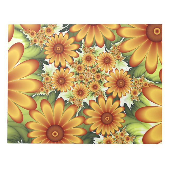 Floral Dream, Modern Abstract Flower Fractal Art Notepad (Front)