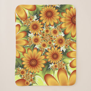 Floral Dream, Modern Abstract Flower Fractal Art Sherpa Blanket